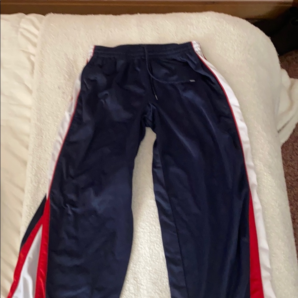 red white and blue striped cheer sweat pants.